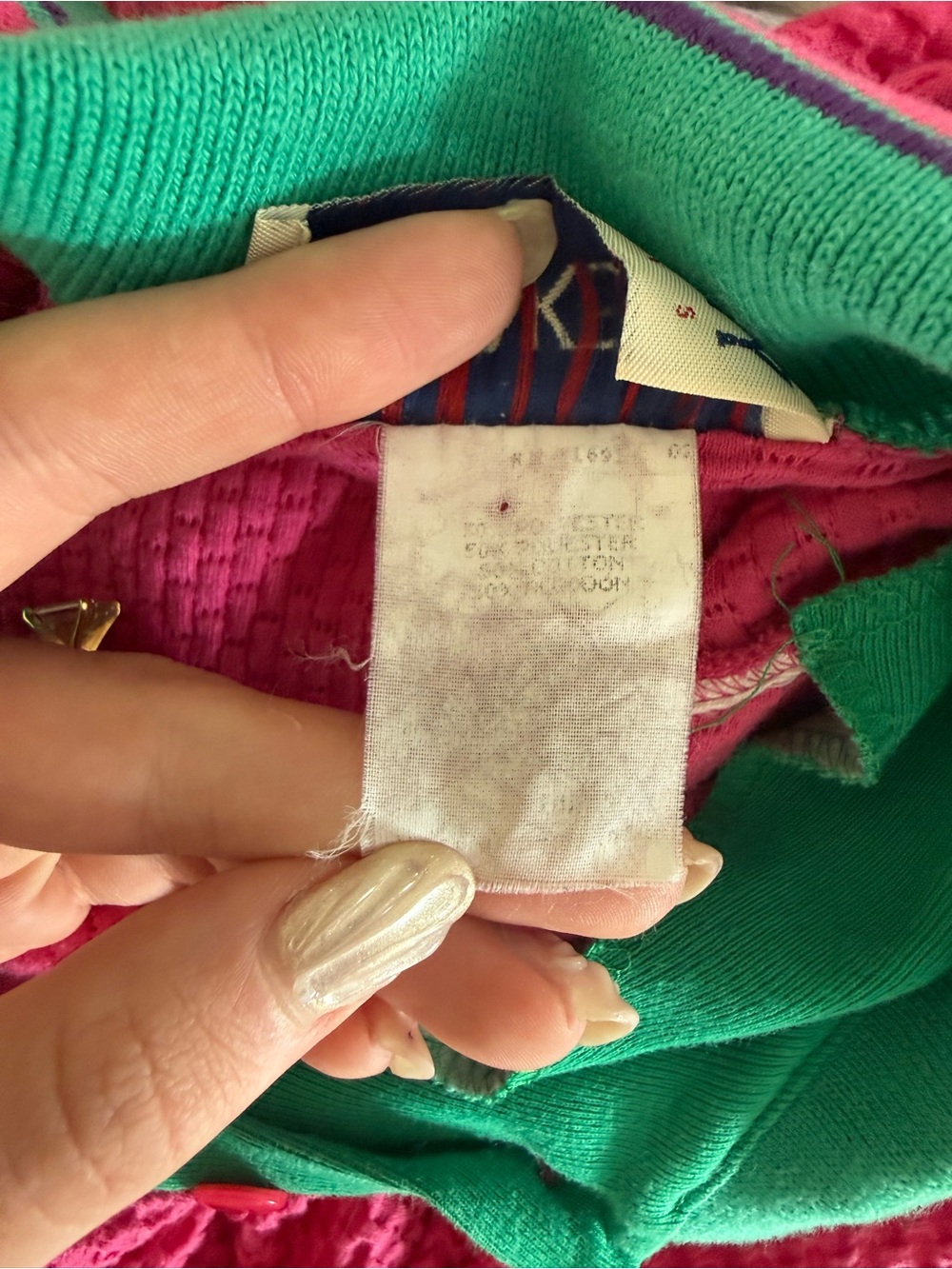 Vintage 90s Y2K Bright Pink Knit Polo with Green Contrasted Collar Golf Shirt - Picture 8 of 8